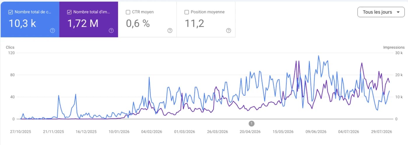 Anonymized Google Search Console performance (1/6)